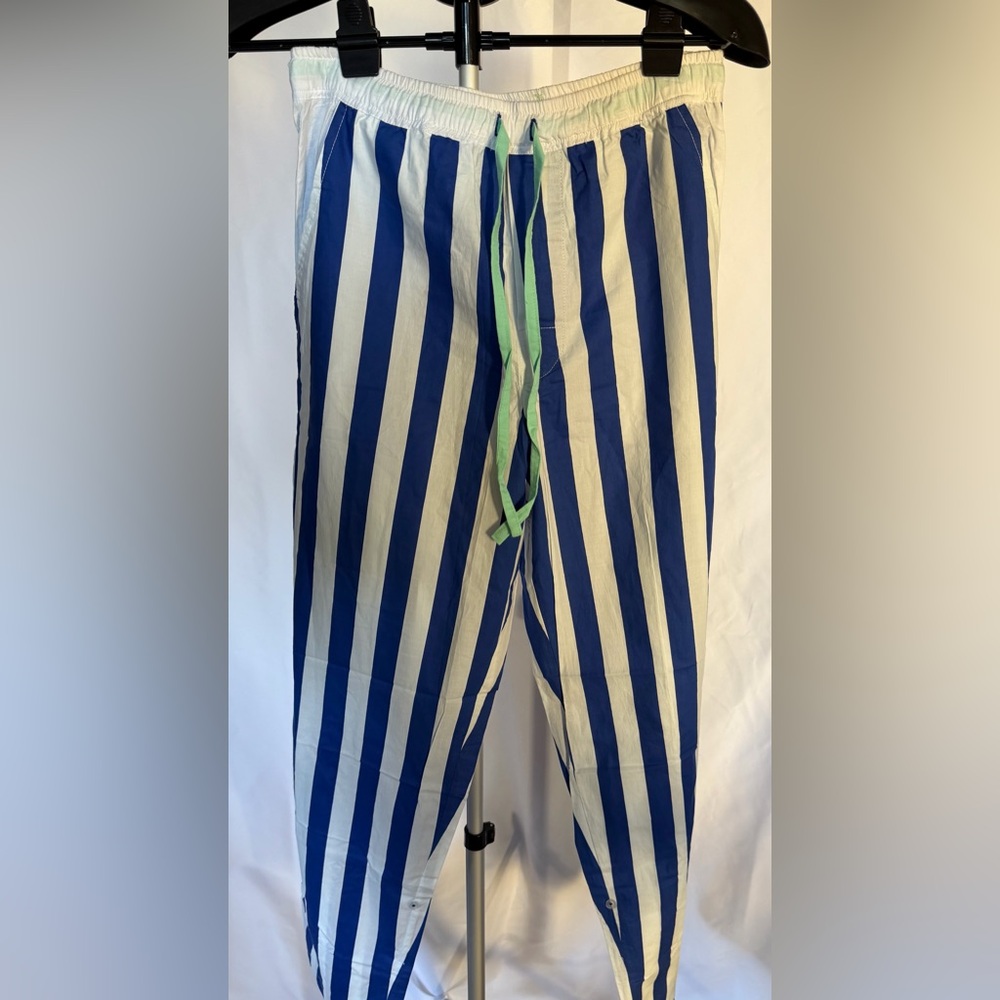 Sant & Abel Men’s Pajama Pants Blue Stripe Cotton Size Small Drawstring Lounge